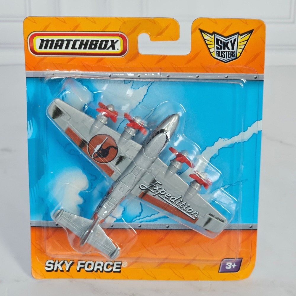 Matchbox Sky Busters Sky Force MBX Silver Expedition Propeller Airplane Diecast